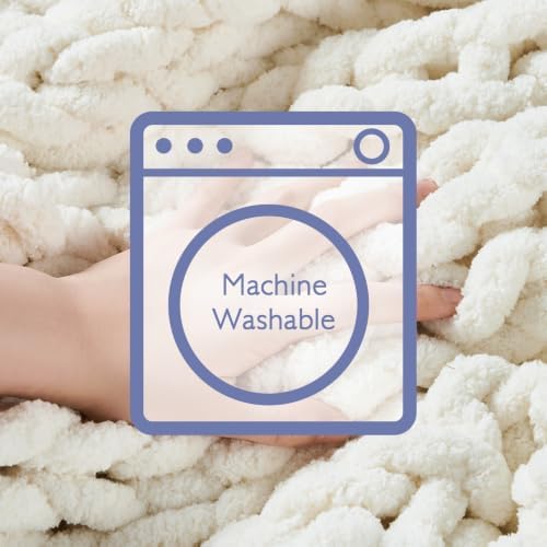 Bigacogo Chunky Knit Throw Blanket for Couch, 40x40 inches, Vintage White