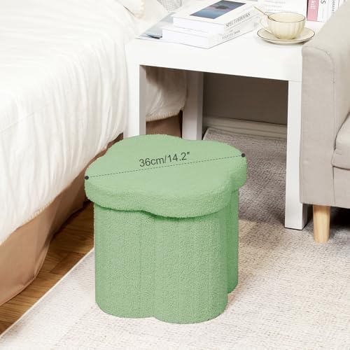 B FSOBEIIALEO Storage Ottoman Cube, 12.6" Flower Shaped Ottomans, Green