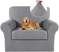 Turquoize 2 Piece Chair Covers Chair Slipcovers for Living Room Armchair Sofa Covers Chair Couch Cover with Arms Washable Furniture Protector for Chairs Feature Thick Jacquard Fabric (Chair, Dove)