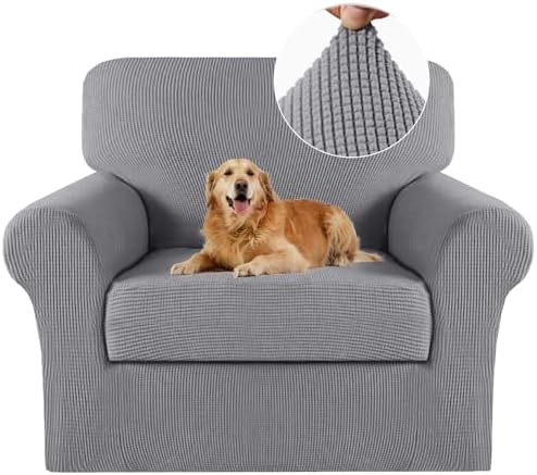 Turquoize 2 Piece Chair Covers Chair Slipcovers for Living Room Armchair Sofa Covers Chair Couch Cover with Arms Washable Furniture Protector for Chairs Feature Thick Jacquard Fabric (Chair, Dove)