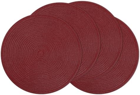 SHACOS Round Placemats Set of 4 for Dining Table 15 inch Round Braided Place Mats Washable Non Slip Kitchen Table Mats, Burgundy