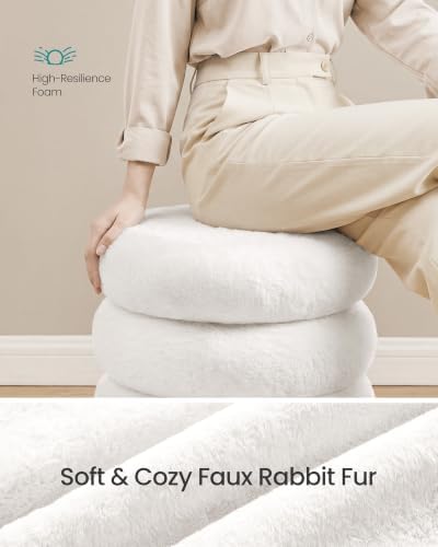SONGMICS Round Ottoman with Storage, Vanity Stool, Plush Fabric