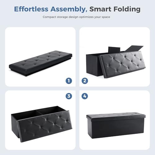 DUMOS 43 Inch Folding Storage Ottoman Bench, Large Ottoman with Storage