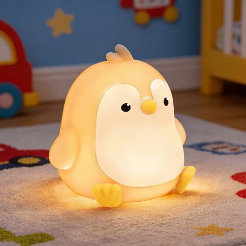 Penguin Night Light Squishy Silicone Nursery Breastfeeding Nightlight with Timer 3-Level Warm White RGB Color Modes Cute Penguin Lamp Rechargeable Touch Bedside Desk Animal Lamp for Bedroom Dorm Decor