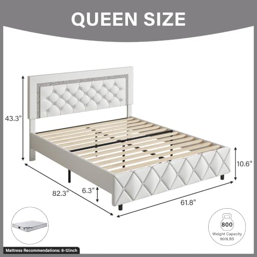 Queen Bed Frame, Upholstered Platform Bed with Button Tufted Headboard