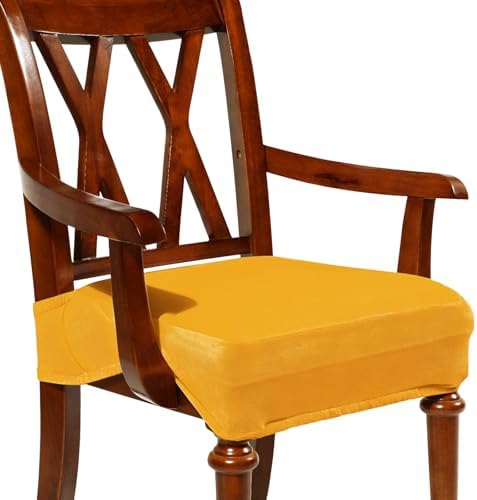 Havawish Extra Wide Dining Chair Seat Covers, Yellow, Velvet, 1 Pcs