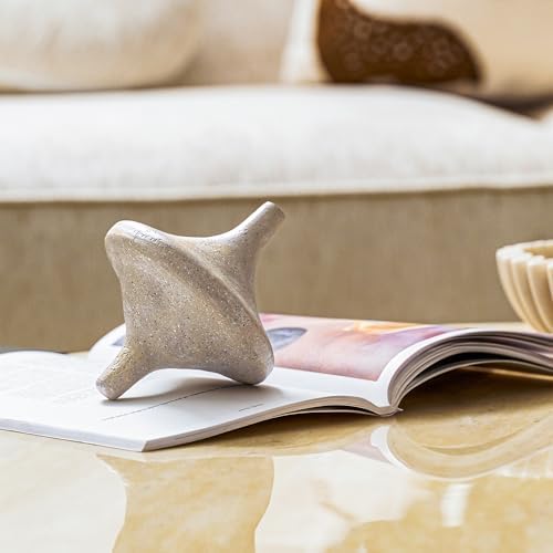 Spinning Top Statue, Coffee Table Sculpture for Modern Home & Office Desk Decor, Beige Shelf Decor for Boho Living Room, Bookshelf, Table Top, Aesthetic Room Decor, Unique Gift for Men (Resin)