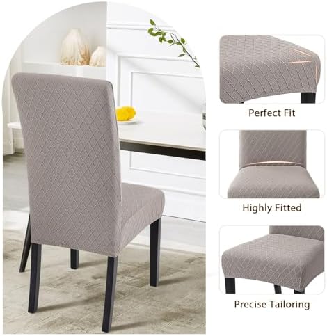 SearchI Dining Room Chair Covers Set of 8, Stretch Jacquard Parsons Chair Slipcovers Removable Washable Kitchen Chair Protector Cover for Dining Room, Hotel, Ceremony (Taupe Rhombus)