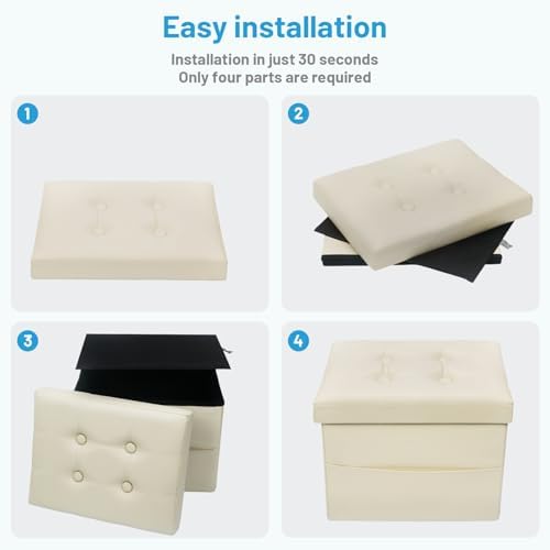Bsketa Storage Ottoman Bench, 16" Folding Leather Foot Rest, Beige 2 Pack