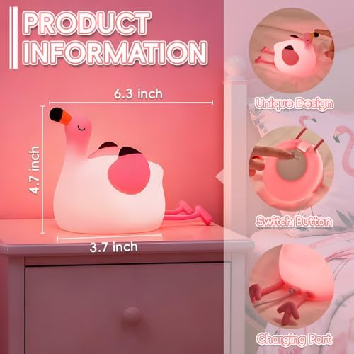 Flamingo Night Light for Kids, Rechargeable Lamp for Girls Room Decor