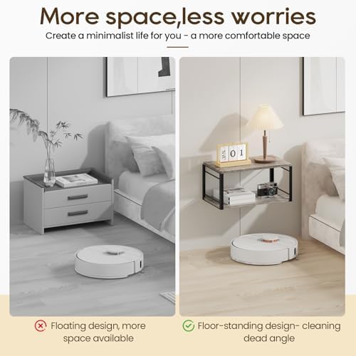 Floating Nightstand Wall Shelf, Wood Bedside Shelf Wall Mounted Nightstand Set of 2, Floating Bedside Table for Bedroom, Living Room, Bathroom, Kitchen, Office(Vintage Gray)