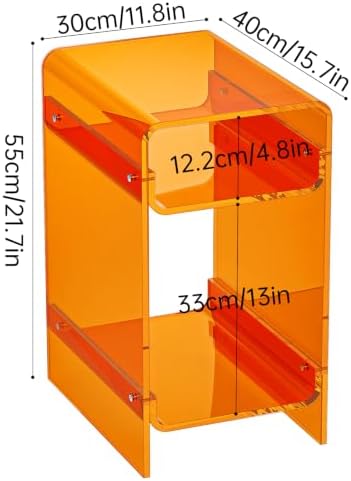 Clear Acrylic Side Table, Narrow Nightstand Bedside Table for Bedroom, Skinny Small End Table (Orange Wide, 11.8'' x 15.7'' x 21.7")