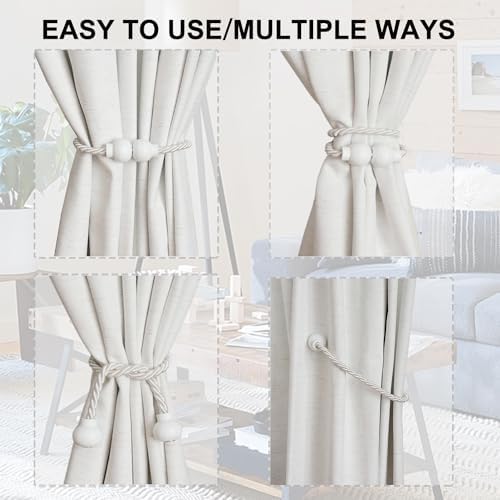 6Pcs Magnetic Curtain Tiebacks Modern Handmade Rope Curtain Tie Backs White