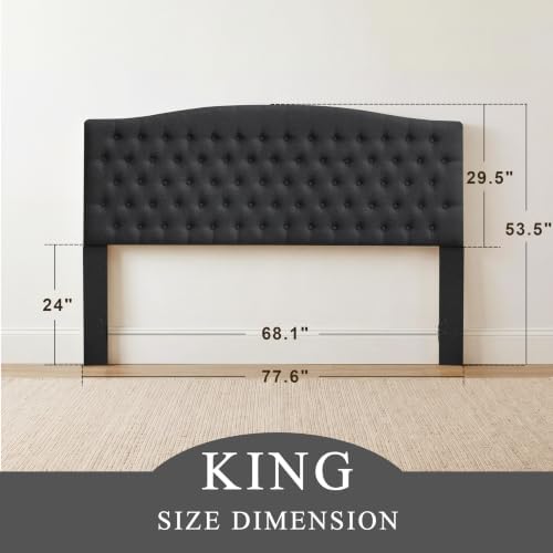 Tufted Linen King Headboard, Button Diamond Design Headboards, Black