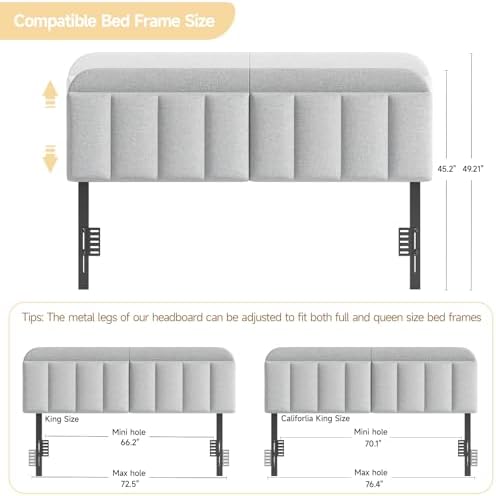 ONBRILL King Headboard Only with LED Light & Storage, Adjustable Headboards
