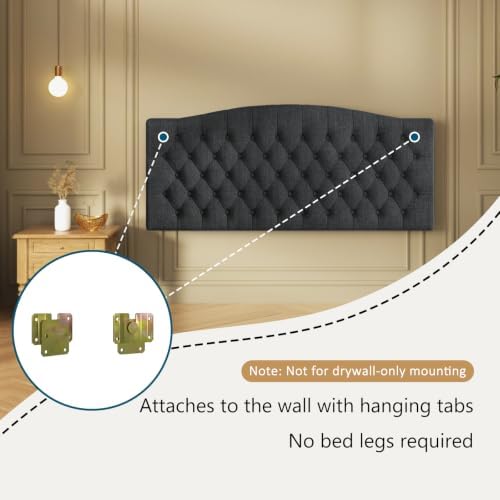 Furpopup Linen Queen Size Headboard Only, Upholstered Wall Mount, Dark Gray