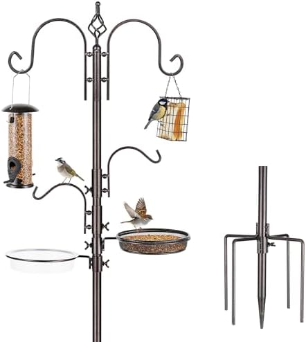 ERYTLLY Bird Feeding Station Kit Bird Feeder Pole Wild Bird Feeder Hanging Kit Planter Hanger Multi Feeder Hanging with Metal Suet Feeder Bird Bath for Attracting Wild Birds