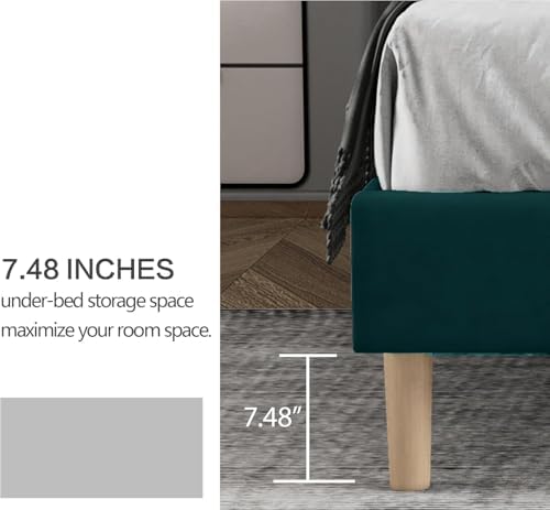 King Size Bed Frame with Velvet Upholstered Headboard, Green
