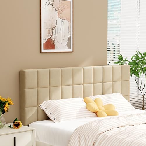 Andeworld Velvet Tufted King Headboard, Adjustable Height, Apricot
