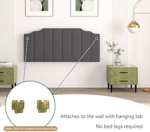 Befurtori Queen Size Headboard Only, Velvet Wall Mount Headboard, Dark Gray