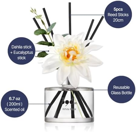 396 st. Dahlia Flower Reed Diffuser, Red Rose, 200ml(6.7oz) / Reed Diffuser Sets, Home Fragrance, Scented Oils, Home & Bathroom Décor