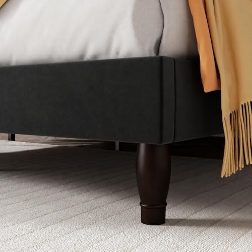 SHA CERLIN Full Size Bed Frame with Adjustable Headboard/Velvet Upholstered/Diamond Button Tufted and Metal Studs/No Box Spring Needed/Wood Slat Support/Easy Assembly/Black
