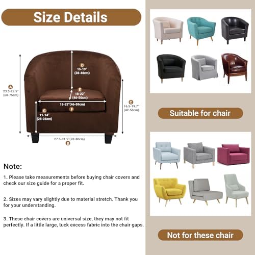 Chair Cover for Living Room, 2 Piece Barrel Club Chair Slipcover with Chair Cushion Cover, High Stretch Velvet Armchair Barrel Chair Slipcover Washable Furniture Protector for Living Room