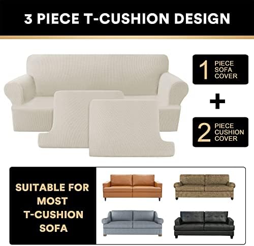 PrinceDeco T Cushion Loveseat Slipcover 3 Pieces Sofa Covers for T Cushion Sofa Stretch Slip Covers for 2 Cushion Couch with 2 Individual T Shape Seat Covers Width Up to 76", Island Fossi