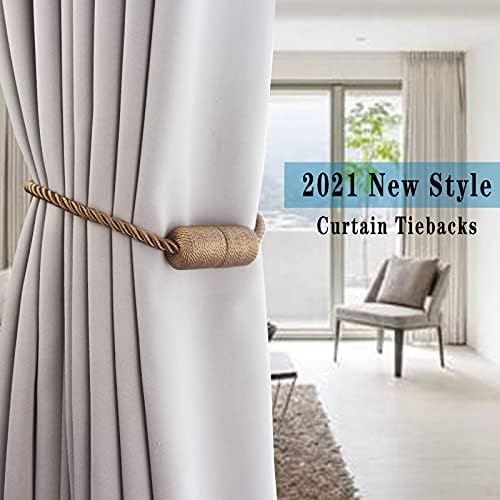 4 Pack Strong Magnetic Curtain Tiebacks Outdoor Elegant Decorative Tie Backs Modern Rope Tiebacks for Drapes Window Curtain Holdbacks for Draperies- Khaki