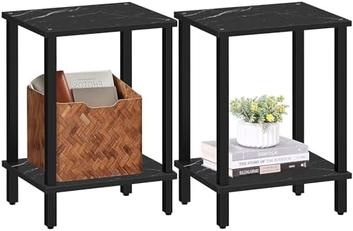 TUTOTAK End Table, Set of 2, Side Table, Nightstand, 2-Tier Storage Shelf