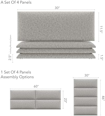 Vänt Wall Mounted Headboard Panels, Queen/Full, Faux Merino Wool Grey