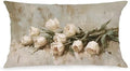 Vintage White Tulip Floral Lumbar Pillow Cover 12x20 Double-Sided, Cottagecore Room Decor, Neutral Farmhouse Spring White Flower Decorative Throw Pillow Cover for Living Room Home Bedroom