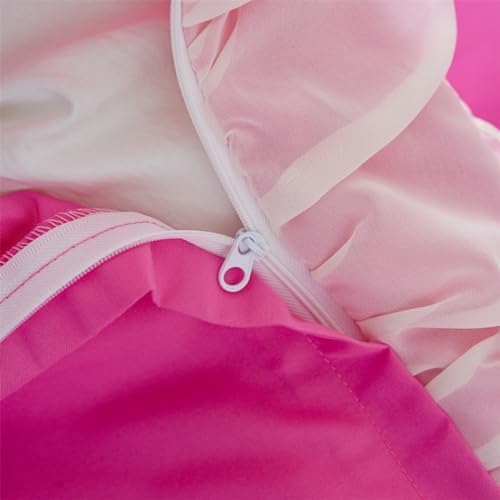 IHOUSTRIY Duvet Cover Queen Size, Ruffle Beddding Set with Bowtie, 3 Pieces Comforter Cover Set with Zipper Closure, Girl Princess Bedding with Pillowcase - Pink, Queen