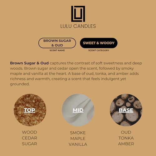 Lulu Candles | Reed Diffuser Set | Brown Sugar & Oud | 6 Reed Sticks | Scent Diffuser for Bedroom Bathroom Living Room & Office (4.2 FL Oz.)