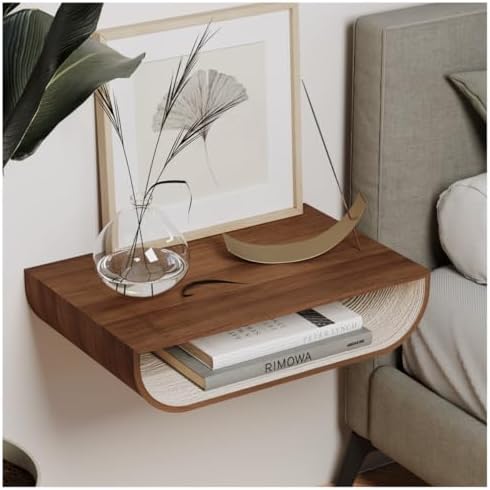 EWART WOODS Floating Nightstand, Walnut Bedside Shelf Wall Mount, Bed Night Stand for Bedroom, Wooden Side Table Cabinet, Entryway Furniture (Walnut)