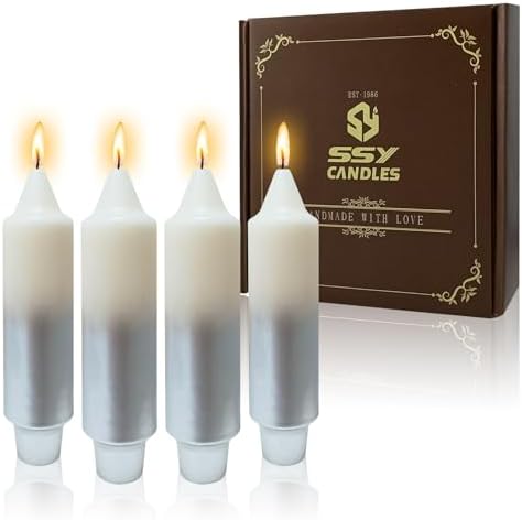 NJAO HOO Silver Christmas Candles 5 Inch Short Taper Candle Metallic Candlesticks Unscented Candle Set for Home Decor Christmas Party Dinner Candles, 4 Pack
