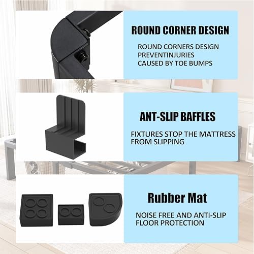 10 Inch Twin Bed Frame with Rounded Corner and Headboard Hole Mattress Retainers 3500 LBS Metal Heavy Duty Steel Slats Support No Box Spring Needed Platform Noise Free Easy Assembly