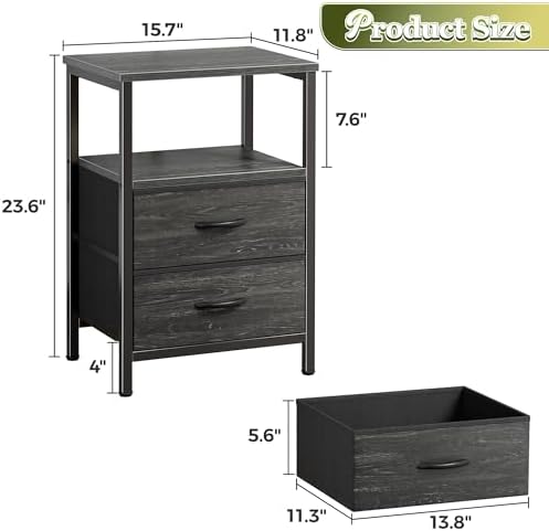 Huuger Night Stand Set of 2, Nightstand with 2 Drawers, Bedside Table