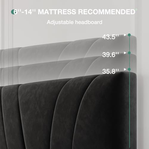 Novilla King Bed Frame and Headboard, King Bed Frame, Velvet Upholstered Bed Frames, No Box Spring Needed, Heavy Duty Feet, Easy Assembly, Black Velvet