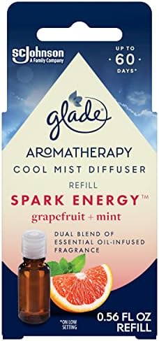 Glade Essential Oil Diffuser Refill, Use with Cool Mist Aromatherapy Diffuser, Air Freshener for Home, Spark Energy Scent with Notes of Grapefruit & Peppermint, 0.56 Fl Oz