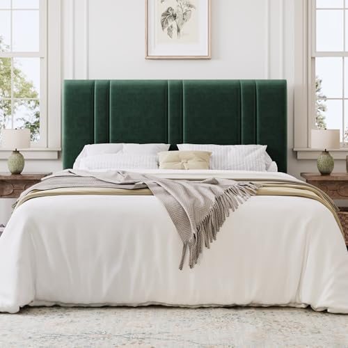 SHA CERLIN Full Size Velvet Bed Frame with Adjustable Headboard, Green