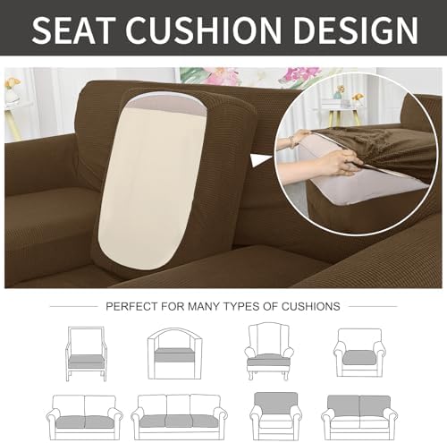 2 Pieces Stretch Chair Cover For Sofa Slipcover, 1 Seat, Brown