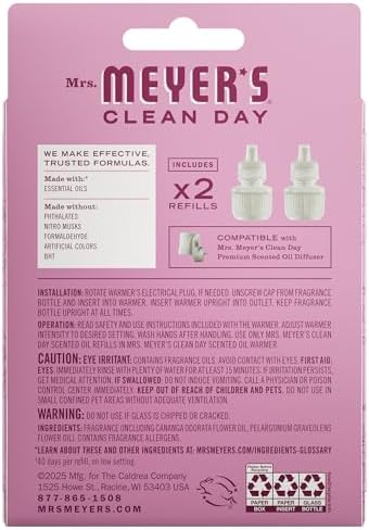 MRS. MEYER'S CLEAN DAY Premium Scented Oil, Peony, 2 Refills