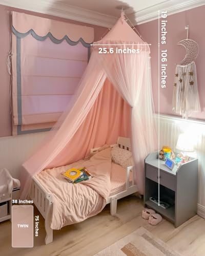 little dove Bed Canopy for Girls with Star Lights, 25.6''x106'', Peach Pink