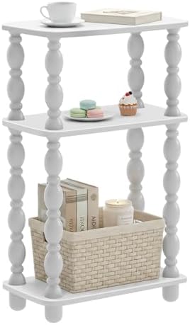 Narrow Side Table, Farmhouse Side Tables, 3-Tier Small End Table for Living Room, Couch Side Table for Skinny Spaces, Bedside Table Nightstand for Bedroom(White)