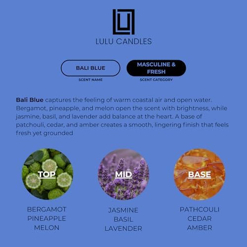 Lulu Candles | Reed Diffuser Set | Bali Blue | 6 Reed Sticks | Scent Diffuser for Bedroom Bathroom Living Room & Office (4.2 FL Oz.)