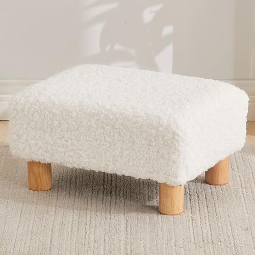 Small Foot Stool Ottoman, Sherpa Footstool Ottoman Foot Rest for Couch, Rectangle Footstools and Ottomans Small for Living Room, Entryway and Bedroom (White)