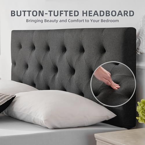 Linen Headboard King Size, Adjustable Height Headboard 37-51 in, Dark Gray