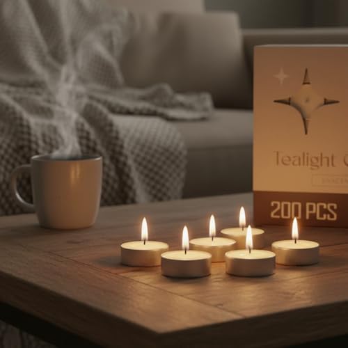 Leor & Lair Tea Light Candles, 200 Pack Bulk Tealights for Weddings