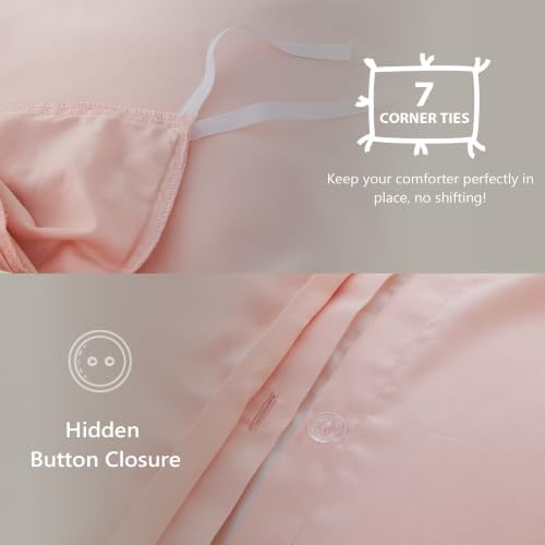 Simple&Opulence Kids 100% Organic Cotton Duvet Cover with Ruffle 104 x 92-3 PCS High End Floral Frill Lace Bedding, Romantic Cottagecore Style Comforter Cover with 2 Pillowcases, Peach Pink, King